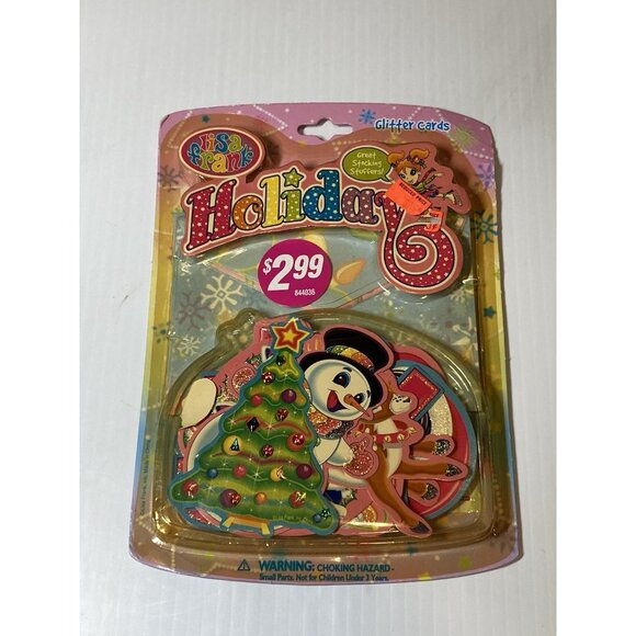 Vintage LISA FRANK Holiday Glitter Cards Envelopes Christmas - Picture 1 of 7